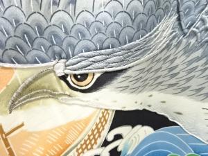 アンティーク　鷹模様刺繍紋付男児着物(長襦袢付き)